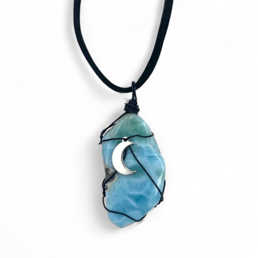 Necklace - Larimar Moon Charm